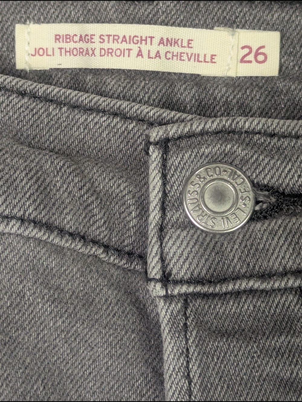 Levi's Ribcage Straight Ankle Jeans Gray Wash W26 L27 - Picture 7 of 12